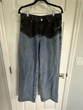 Endless Rose Black Yoke Two-Tone Blue Denim Straight Leg Jeans